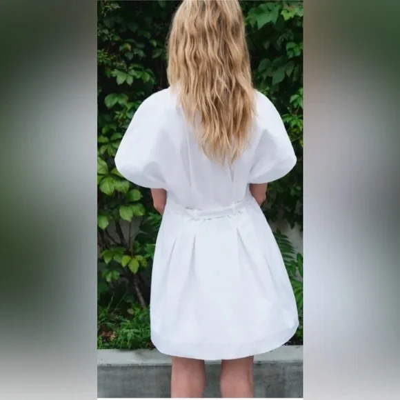 ZARA White Belted Mini Dress Pleated Short Sleeve Size S - Picture 2 of 15